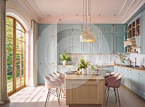 Elegant Kitchen Interior Design with a Touch of Pastel Colors and Modern Decor