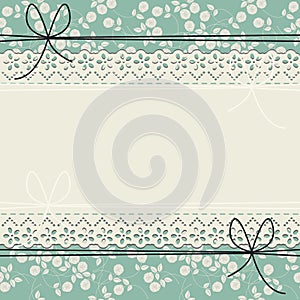 Elegant lace frame with white roses on green background