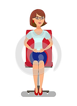 Elegant Lady Sitting in Chair Flat Illustration