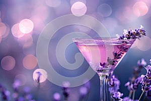 Elegant Lavender Cocktail in Crystal Glass with Floral Accents