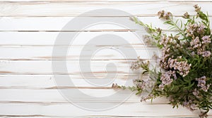 Elegant Lavender Floral Arrangement On White Wooden Background