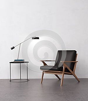 Elegant leather armchair with a side table