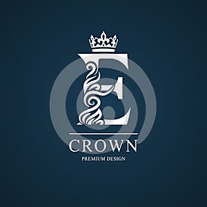Elegant letter E. Graceful royal style. Calligraphic beautiful logo. Vintage drawn emblem for book design, brand name, business ca