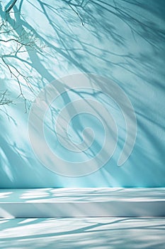 Elegant light blue backdrop with shadows