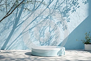 Elegant light blue backdrop with tree shadows