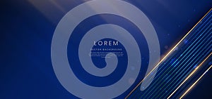 Elegant light blue diagonal line on dark blue background with lighting effect sparkle copy space for text