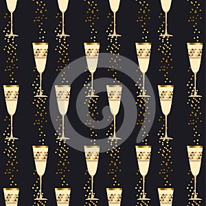 Elegant light seamless pattern with sparkling wine glasses
