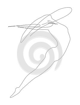 Elegant line art of gymnastic woman figure. Silhouette of female figure in contemporary one line style. Design element for for