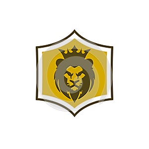 Elegant lion shield logo design illustration isolated on white background. Lion shield luxury logo icon