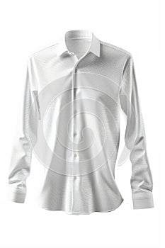 elegant long-sleeve shirt mockup, crisply ironed and hanging, set against a stark white backdrop.