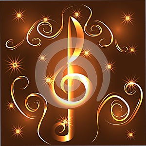 Elegant luminous contour of the treble clef on a dark background, neon-effect, music, musical note