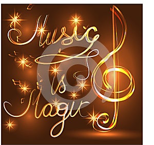 Elegant luminous contour of the treble clef on a dark background, neon-effect, music, musical note