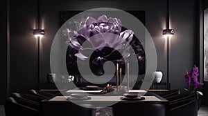 Elegantný luxus čierny jedálenský purpurová olej maľovanie 