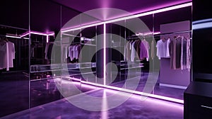 Elegant luxury black dressing room with pink lights