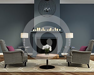 Elegante lujo moderno sala de estar chimenea 