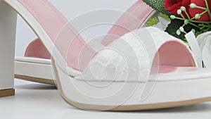Elegant Luxury Laced Bridal Wedding Shoes And Bouquet