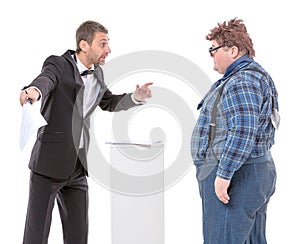 Elegant man arguing with a country yokel