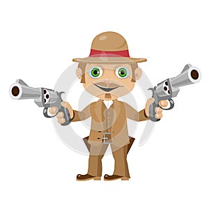 Elegant man with guns, character in vintage style