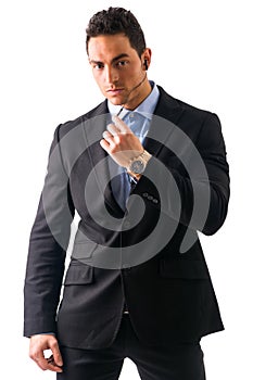 Elegant man ressed as bodyguard or security agent