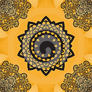 Elegant mandala-like seamless texture. Hand-drawn yoga yantra flower.