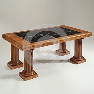 Elegant Marble-Top Wooden Table photo
