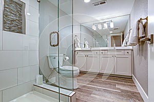 Elegant master bathroom with double vanity cabinet