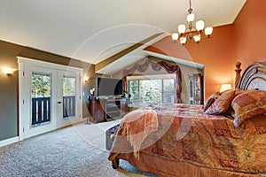 Elegant Master suite with red and grey walls