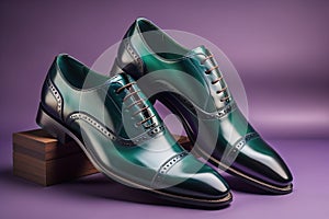 Elegant men's shoes on a purple background. Studio shot. generative ai