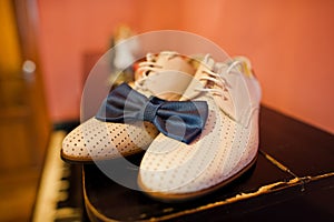 Elegant  men`s wedding shoes at groom morning