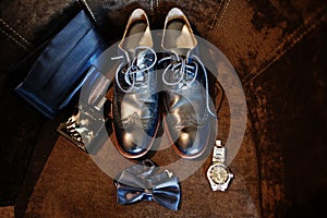 Elegant  men`s wedding shoes at groom morning