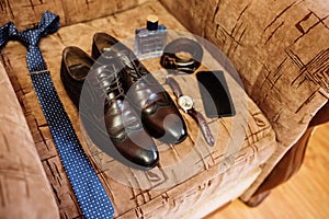 Elegant  men`s wedding shoes at groom morning