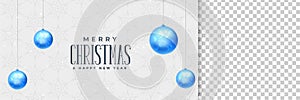 Elegant merry christmas banner with blue xmas balls