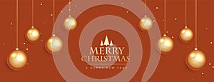 elegant merry christmas banner with hanging balls