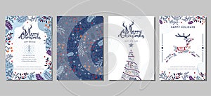 Elegant Merry Christmas and Happy New Year Set of greeting cards, posters, holiday covers
