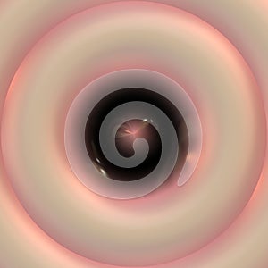 Elegant milky beige soft rose pink vortex or whirl effect background with black central hole, spiral glow circle