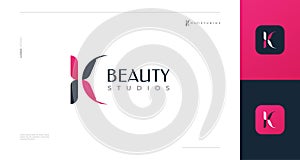 Elegant and Minimalist Letter K Logo Design with Pink and Blue Color Combination, Suitable for Beauty, Spa, or Boutique Brand Logo