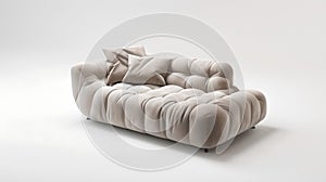 Elegant Modern Beige Sofa on White Background. Stylish Comfortable Couch for Interior Design. Luxurious Furniture Piece