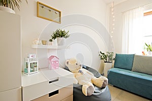 Elegant modern girl children room interior bedroom