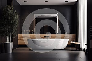 furniture home interior bathroom modern bathtub luxury wood design marble black. Generative AI.