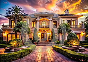 Elegant Modern Mansion Photography Capturing the Essence of Architectural Digest Luxury Homes in a Vintage Aesthetic photo