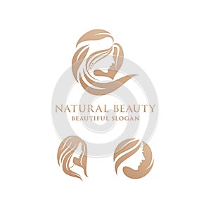 Elegant modern vector logo design template in trendy woman`s face - abstract emblem for cosmetics and beauty products