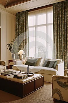 Elegant modern white lounge room decor, interior design and house improvement, living room furniture, sofa and home