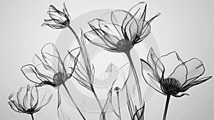 Elegant Monochrome Floral Art - Delicate Line Drawing of Blooms