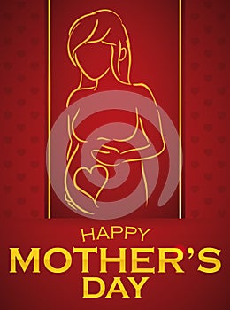 Elegant Mother's Day Card with Pregnant Woman Outline, Vector Illustration