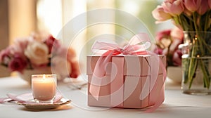 Elegant Mothers Day Gift: Pink Floral Wrapped Box with Peonies photo