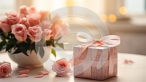 Elegant Mothers Day Gift: Pink Floral Wrapped Box with Peonies photo