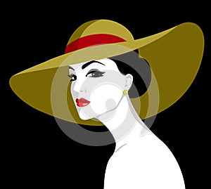 Elegant naked woman wearing big hat