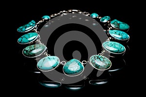 Elegant necklace adorned with close-up, large turquoise stones