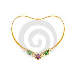 Elegant necklace with flowers made of precious stones. Vector illustration.