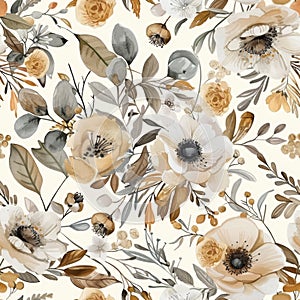 Elegant Neutral Floral Pattern with Blooming Botanicals photo